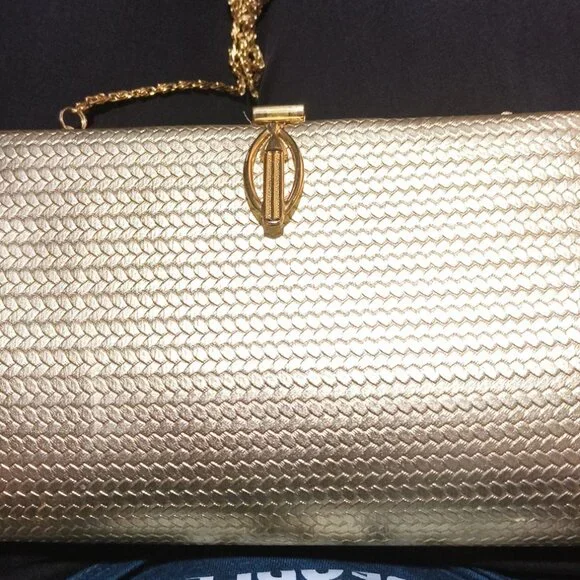 Vintage Farnell Paris Gold Woven Evening Clutch Chain Strap Formal Bag - Picture 1 of 8
